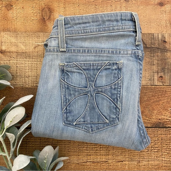 Denim - HABITUAL Light Wash Glory BOOTCUT JEANS, Celtic Cross on Pocket